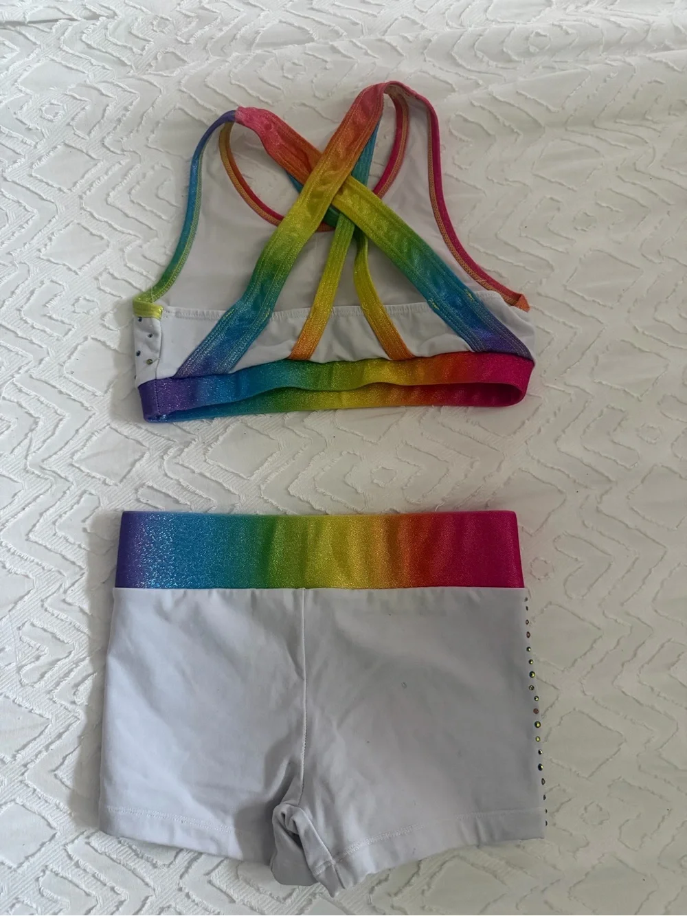 Girls' Rebel Rainbow Sequin Sports Bra & Shorts Set - White
